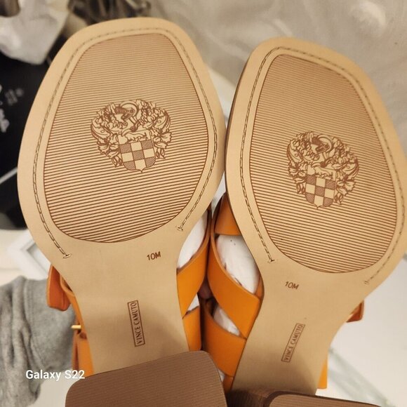 Vince Camuto Leather "Penina" Apricot Crush Block Heeled Sandals. 10. NIB - Picture 11 of 13